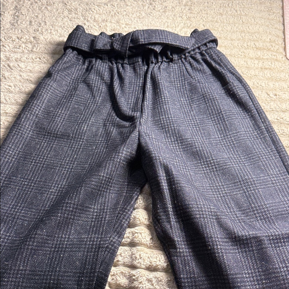 Maje Navy Plaid Paperbag Waist Trousers